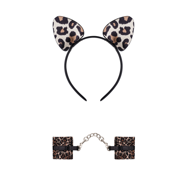 Ohren und Handschellen Set im Leoparden-Look