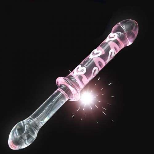Double glass dildo with hearts
