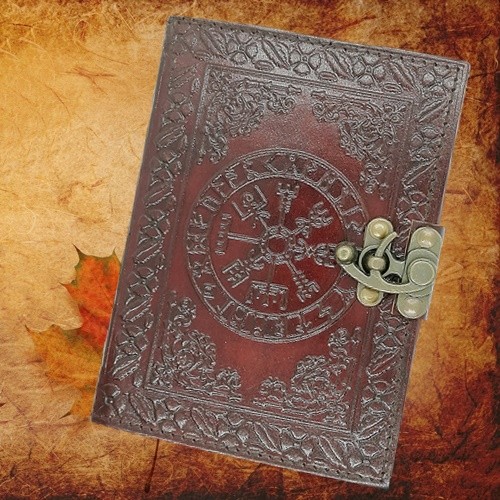 Asatru Notizbuch - Tagebuch Wikinger Kompass mit Messingbeschlag