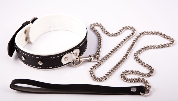 Wide collar with decorative stones and leash
