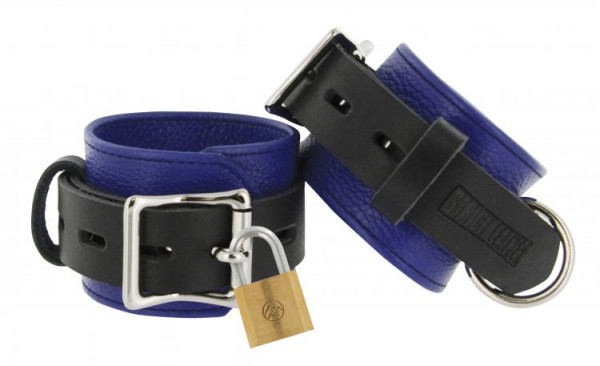 Exclusive Leather Handcuffs - 'Black 'n' Blue'