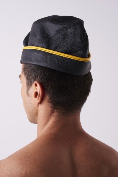 Leder-Mütze 'Militär' - schwarz/gelb