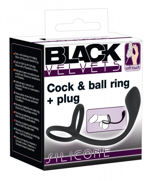 Black Velvets Cock und Ball Ring mit Plug