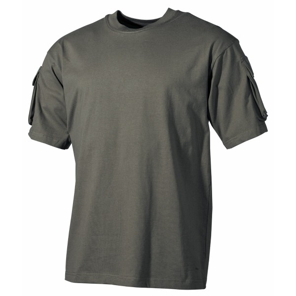 US T-Shirt halbarm oliv mit Ärmeltaschen