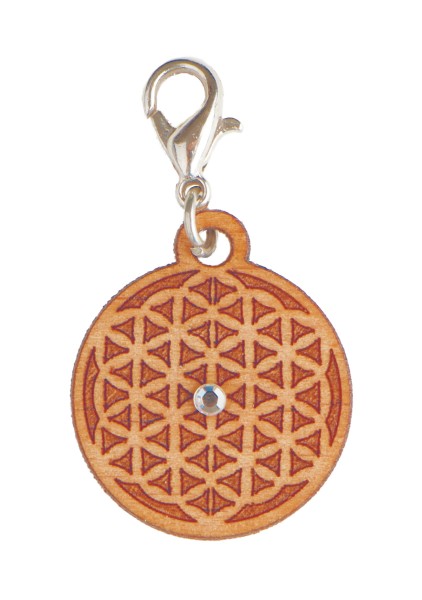 Flower of Life - Wood Charm with Crystal