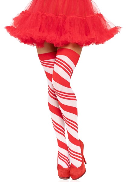 Thigh-high stockings with candy cane stripes