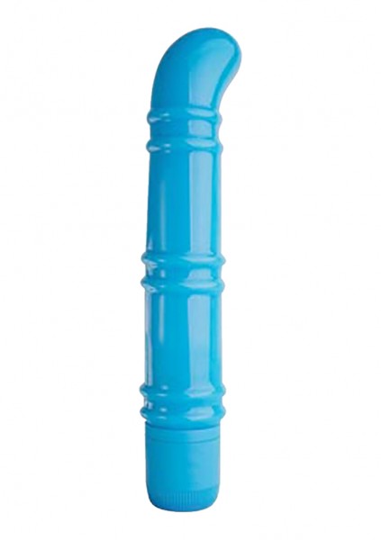 Vibrator mit Rillen und gebogener Spitze blau