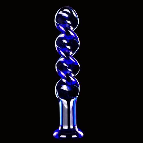 Glass Dildo Anal Toy 'Blue Spiral'