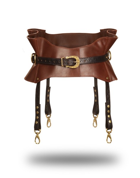 Leather waist belt with suspenders