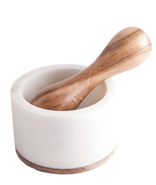 Mortar made of marble with wooden pestle