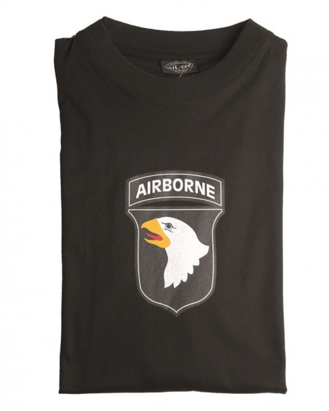 T-Shirt mit 'Airborne' Aufdruck schwarz