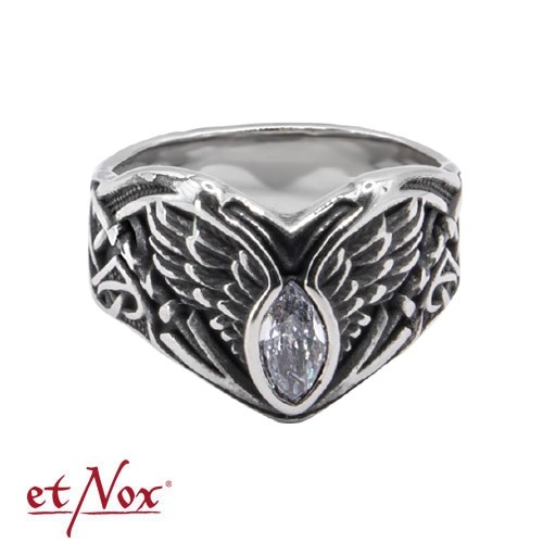 Stainless steel ring 'White Wing' with stone