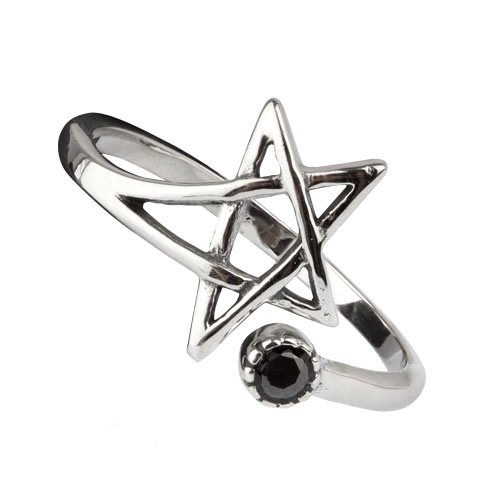 Ring 'Pentagramm' mit schwarzem Zirkonia - Edelstahl