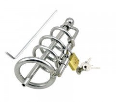 Adjustable stainless steel cage with penis plug