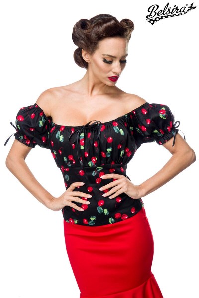 Off-shoulder top with cherry pattern