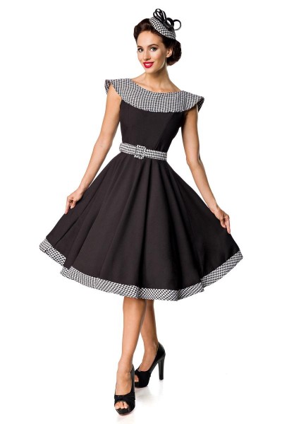 kurzärmeliges Premium Vintage Swing-Kleid - schwarz vorne