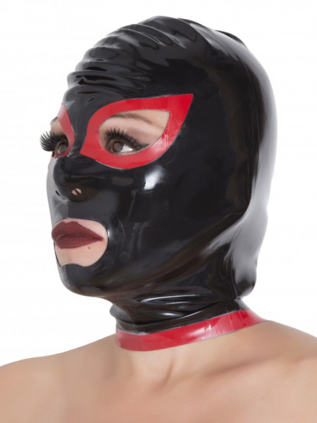 Latexmaske mit roten Katzenaugen