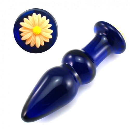 Blue glass plug 'Flower'