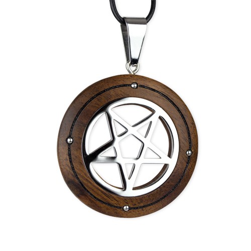 Anhänger 'Pentagramm mit Nieten' Holz und Edelstahl