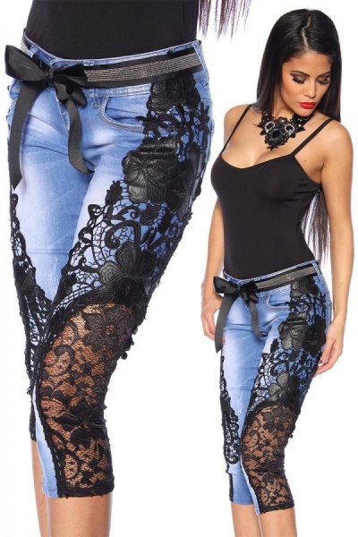 Capri jeans with elaborate lace black