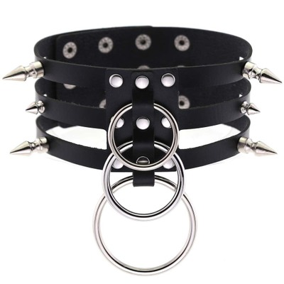 Halsband mit Nieten und Ringen schwarz