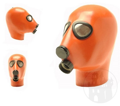 Latex Gasmaske mit Ventil, orange