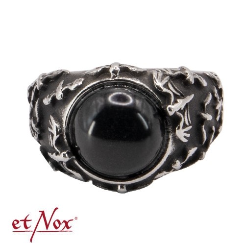 Stainless steel ring 'Black Bats' with stone