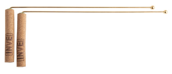 Dowsing rod with cork handle and gold-plated ball ends