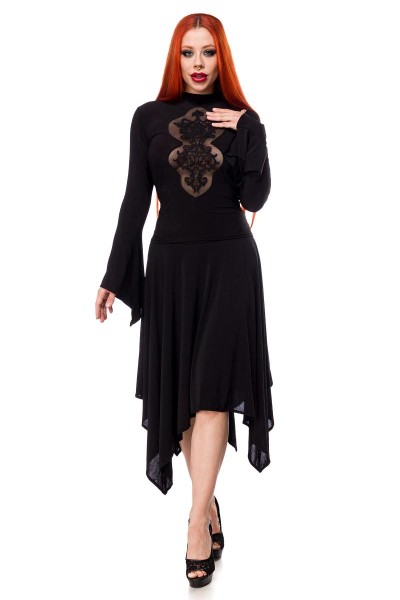 Dress with lace insert and bell sleeves