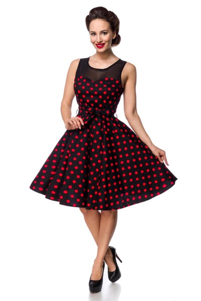 Schulterfreies Swing-Kleid mit Dots - schwarz/rot