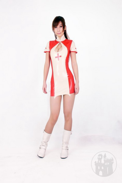 Latex Krankenschwester Kleid mit Keyhole Ausschnitt