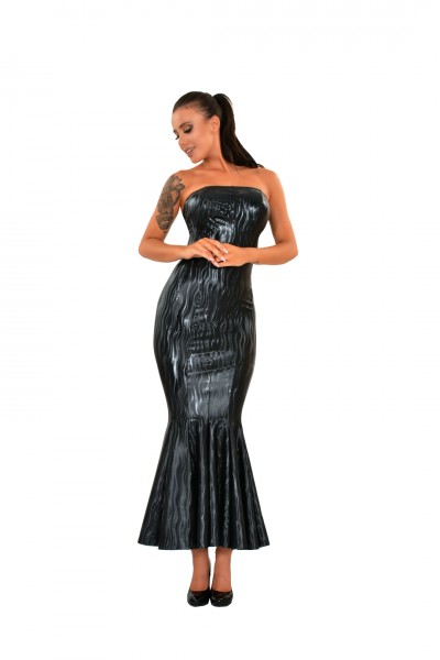 Langes Datex-Kleid mit ausgestelltem Teil am unteren Rand und einzigartigem Muster