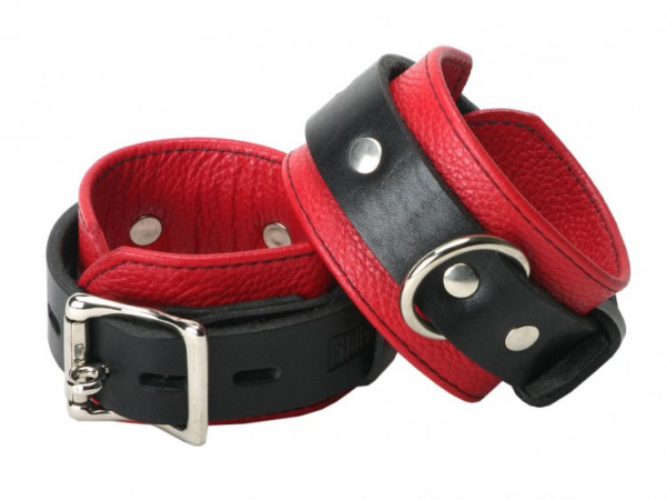 Deluxe 'Black and Red' Leather Handcuffs