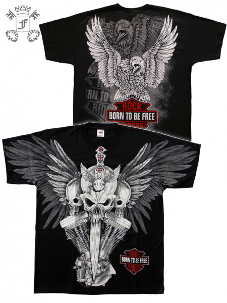T-Shirt mit Totenkopf- und Adlerprint