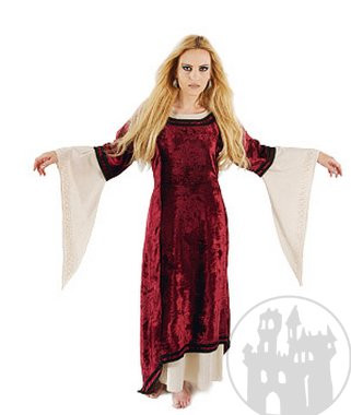 Mittelalterkleid aus Samt mit Bordueren, noch mehr mittelalterliche Gewandung im Mittelaltershop