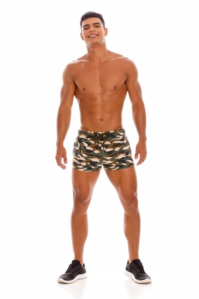 Mini shorts with camouflage pattern
