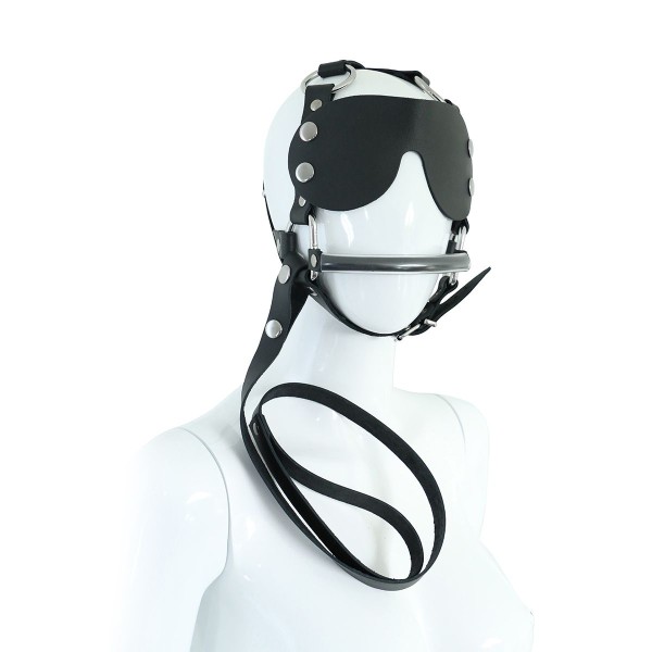 Leather Head Harness with Eye Mask and Leash