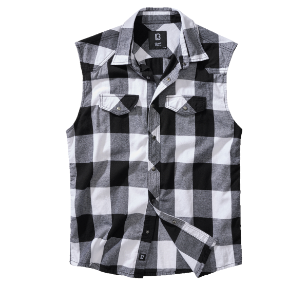 Checkshirt ohne Ärmel - weiß/schwarz