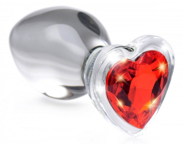 Glass-Plug mit Herz rot Medium
