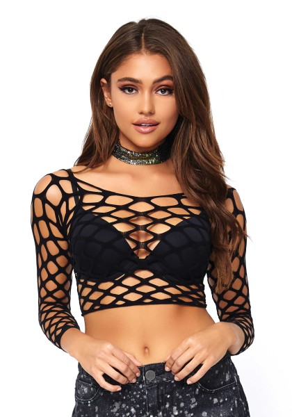 Cropped mesh top with long sleeves