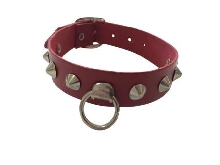 Leather Cuff - Spike Studs Red