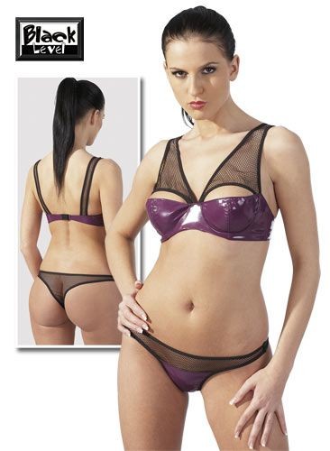 Lacquer bra and thong purple