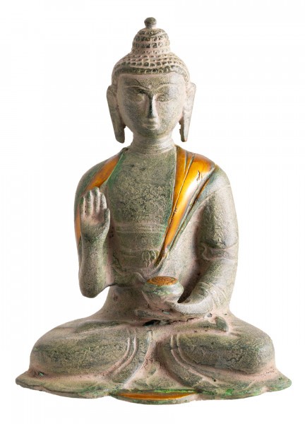Buddha Kanakamuni antik grün mit Gold Finish