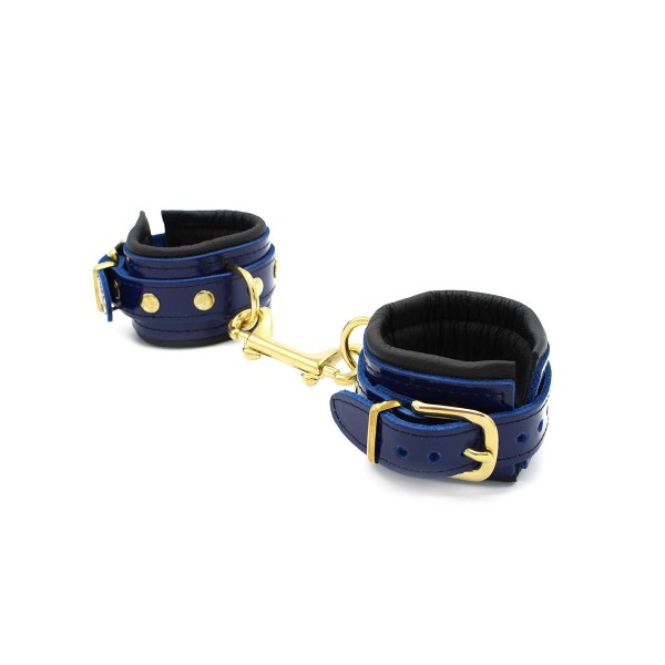 Blue leather handcuffs