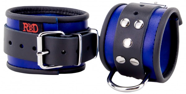 Leder-Handfesseln mit D-Ring - neon blau