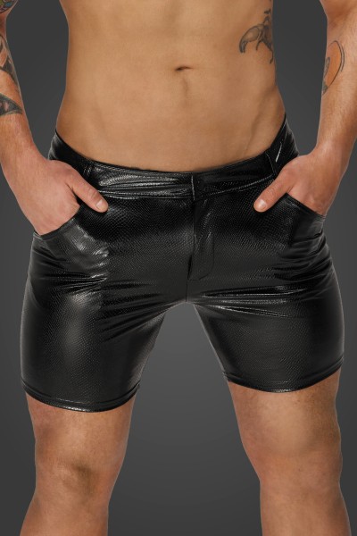 Mid-length shorts in snake wet look