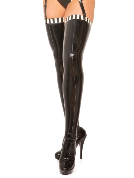 Latex stockings thigh-length with contrast