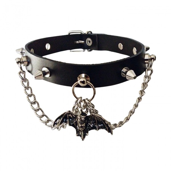 Choker necklace with bat and killer studs