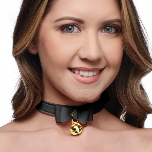 Halsband mit Schleife und Katzenglocke - schwarz