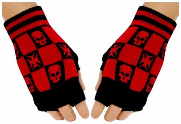 Fingerlose Handschuhe - Red Iron Cross Skulls